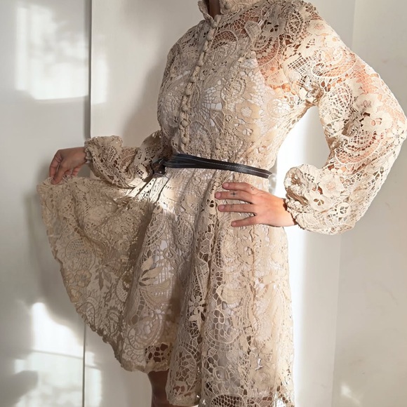 Zimmermann Waverly Lace Minidress in Cream Beige Size AU 2 / US 8 - Picture 11 of 13
